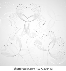 Abstract geometric background with connected lines and dots in a shape of flowers. Vector illustration.