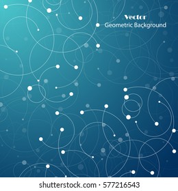 Abstract geometric background with connected lines and dots. Vector illustration on blue background.