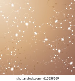 Abstract geometric background with connected lines and dots. Vector illustration on brown background.