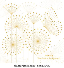 Abstract geometric background with connected lines and dots in a shape of flowers and butterfly. Vector illustration.