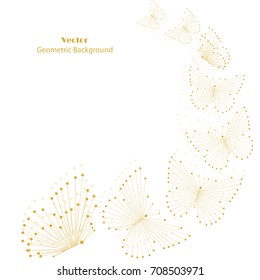 Abstract geometric background with connected lines and dots in a shape of butterflies. Vector illustration.