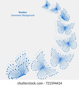 Abstract geometric background with connected lines and dots in a shape of butterflies. Vector illustration.