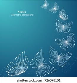 Abstract geometric background with connected lines and dots in a shape of butterflies. Vector illustration.