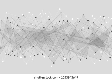 Abstract geometric background. Connected triangles on a gray background. Plexus web. Big data. Modern polygonal design. Vector illustration. EPS 10