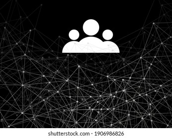 Resumen de fondo geométrico con puntos y líneas de conexión, icono plano de cuenta de usuario para aplicaciones. Concepto de tecnología moderna. Estructura poligonal en blanco y negro