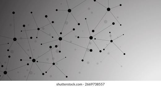 Abstrakter geometrischer Hintergrund mit verbindenden Punkten und Linien mit Low-Poly-Dreiecksformen. Minimale monochrome molekulare Struktur oder digitale Daten Mesh-Muster Wissenschaft, Technologie, Blockchain.