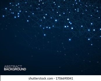 Fondo geométrico abstracto con puntos y líneas de resplandor. Concepto moderno de tecnología. Estructura poligonal. Diseño futurista