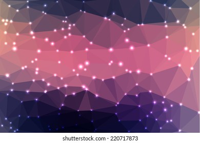 Abstract geometric background consisting of colored triangles with lights in corners.