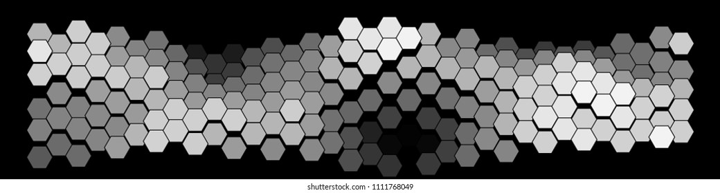 Abstract geometric background consisting of a multicolored hexagons against black backdrop. Creative wavy wallpaper. Vector illustration of a mosaic pattern.
