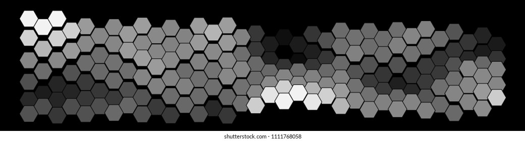 Abstract geometric background consisting of a multicolored hexagons against black backdrop. Creative wavy wallpaper. Vector illustration of a mosaic pattern.