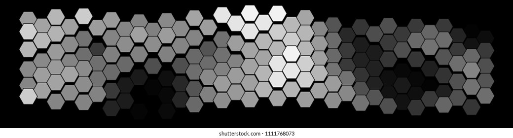 Abstract geometric background consisting of a multicolored hexagons against black backdrop. Creative wavy wallpaper. Vector illustration of a mosaic pattern.