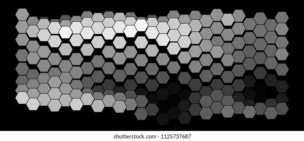 Abstract geometric background consisting of a multicolored hexagons against black backdrop. Vector illustration of a mosaic pattern. The image format is suitable for printing on a mug. 