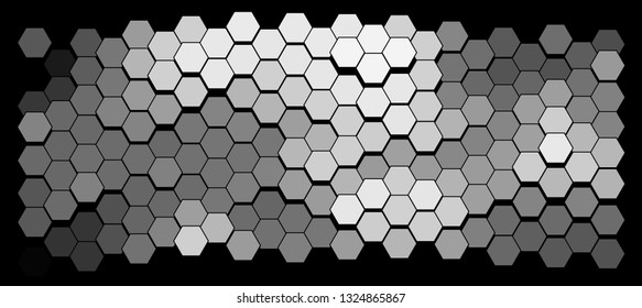 Abstract geometric background consisting of a multicolored hexagons against black backdrop. Vector illustration of a mosaic pattern. The image format is suitable for printing on a mug.