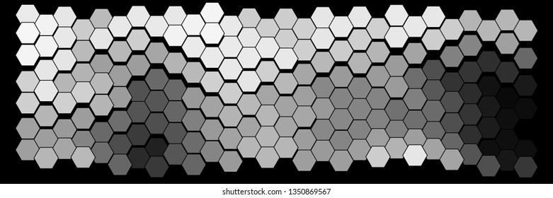 Abstract geometric background consisting of a multicolored hexagons against black backdrop. Vector illustration of a mosaic pattern.
