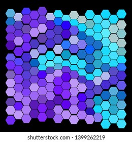 Abstract geometric background consisting of a multicolored hexagons against black backdrop. Vector illustration of a mosaic pattern.