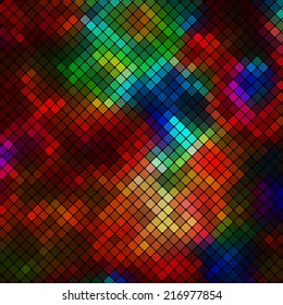 Abstract geometric background consisting of squares with rounded corners, located on a black background. Vector illustration.