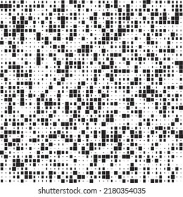 Abstract Geometric Background Consisting of Squares of Different Sizes. Techno Digital Pixel Style. Black and White Vector Illustration. Monochrome Seamless Background Pattern