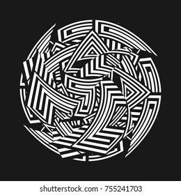 Abstract geometric background. Creative pattern on dark background. Vector black and white background.