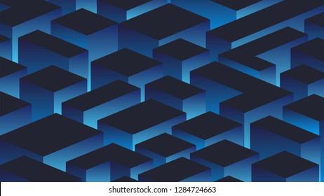 Abstract geometric background with cubes, blue light. Technology, business background.