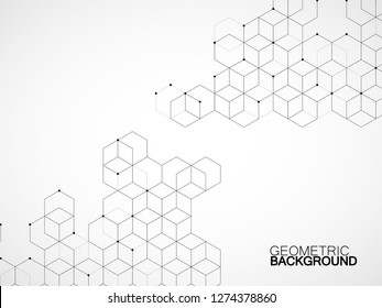 Abstract geometric background with cubes. Geometrical concept with lines and points