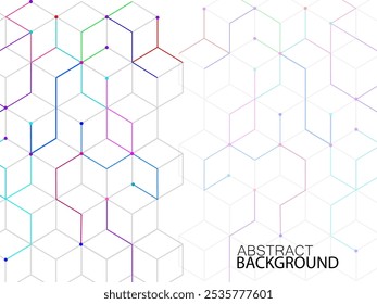 Abstract geometric background with cubes. Geometrical technology concept with lines and points