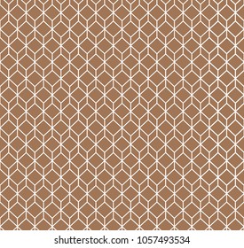 Abstract geometric background cubes. Vintage gold Cross lines vector pattern, background. Seamless repeatable grid, mesh pattern. Template of lattice or grillage texture.