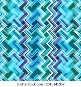 Abstract geometric background, curly broken lines and zigzags in blue, turquoise and white colors. Bright color vector pattern. Great as a background for a poster, web pages, advertising, or other. 