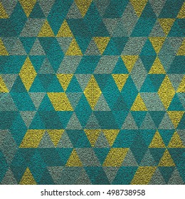 Abstract geometric background with cyan and gold triangles. Vector illustration. Modern design. Abstract mosaic background.