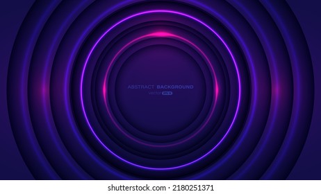 Abstract geometric background with dark blue circle shapes and rings light effect. Vector illustration