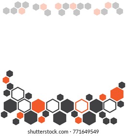 Abstract geometric background with dark gray and orange hexagons, frame for your text. Vector illustration