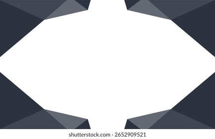 Abstract geometric background with dark polygonal shapes framing a white central space. Ideal for presentations, templates, tech designs, or business content with modern minimalist style.