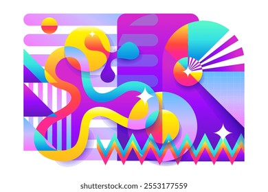 Diseño de fondo geométrico Abstractas, Bauhaus moderno color degradado vibrante, carteles imprimibles, Anuncios, Plantilla. Ilustraciones vectoriales.