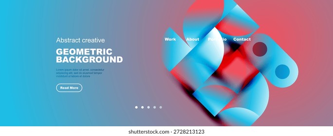 Abstractas diseño de fondo geométrico. Los tonos azules y rojos crean un impacto visual moderno. El encabezado del Sitio web incluye opciones de navegación, texto.
