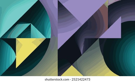 Plano de fundo geométrico abstrato: Projete um plano de fundo vetorial limpo e moderno com formas geométricas sobrepostas, como círculos, triângulos e polígonos. Usar uma paleta de cores dinâmicas com gradientes suaves