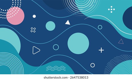 Abstract geometric background design featuring circles curves triangles and dots
