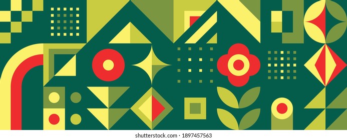 Resumen de diseño de fondo geométrico. Patrón gráfico de color verde. Afiche horizontal de naturaleza ecológica ambiental. Diseño de presentación. Verduras del jardín de verano. Ilustración vectorial. 
