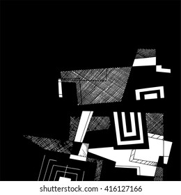 Abstract geometric background, geometric design, monochrome ink drawing