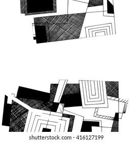 Abstract geometric background, geometric design, monochrome ink drawing
