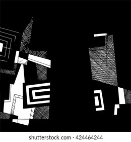 Abstract geometric background, geometric design, monochrome ink drawing