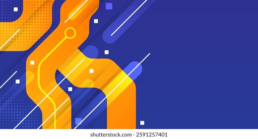 Abstract Geometric Background Design with Orange Dynamic Lines on Blue Background