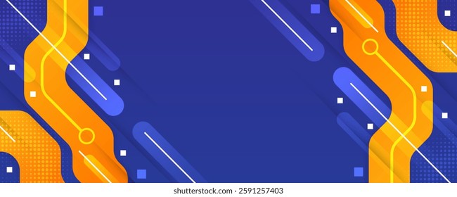 Abstract Geometric Background Design with Orange Dynamic Lines on Blue Background in Modern Technology Concept