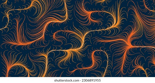 Abstract Geometric Background Design with Retro Style Orange and Brown Colors - Lit 3D Flowing Spreading Curving Lines Pattern - Dark Digitally Generated Line Art, Template in Editable Vector Format