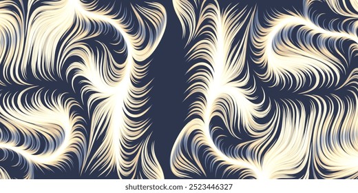 Abstract Geometric Background Design with Retro Style Dark Blue and White Colors - Lit 3D Flowing Spreading Curving Lines Pattern - Digitally Generated Line Art, Template in Editable Vector Format