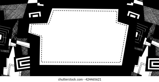 Abstract geometric background, geometric design, vector monochrome panorama with geometric shapes and frame