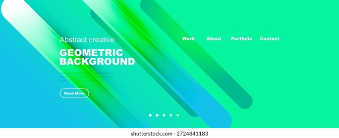 Abstract geometric background design. Vibrant blue, green gradients create modern visual appeal. Navigation elements present.