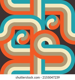Abstract geometric background design. Vintage disco seamless pattern. Digital network communication decorative banner. Curving multicolored parallel stripes. Dynamic rainbow. Vector illustration. 