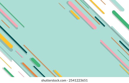 An abstract geometric background with diagonal colorful lines and strokes on a pale green backdrop.