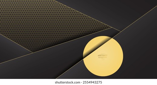 Abstract geometric background of diagonal grey rectangular paper cuts with gold stripes. Luxury background with modern 3D bronze style.