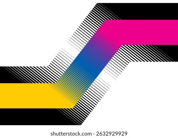 Abstract geometric background with diagonal lines and bright stripes in red, blue and yellow colors. Modern digital pattern. Vector background for advertising posters, packaging, ads and printing