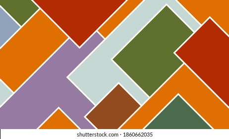 Abstract geometric background with diagonal rectangles in different colors with white stroke. Vector illustration.